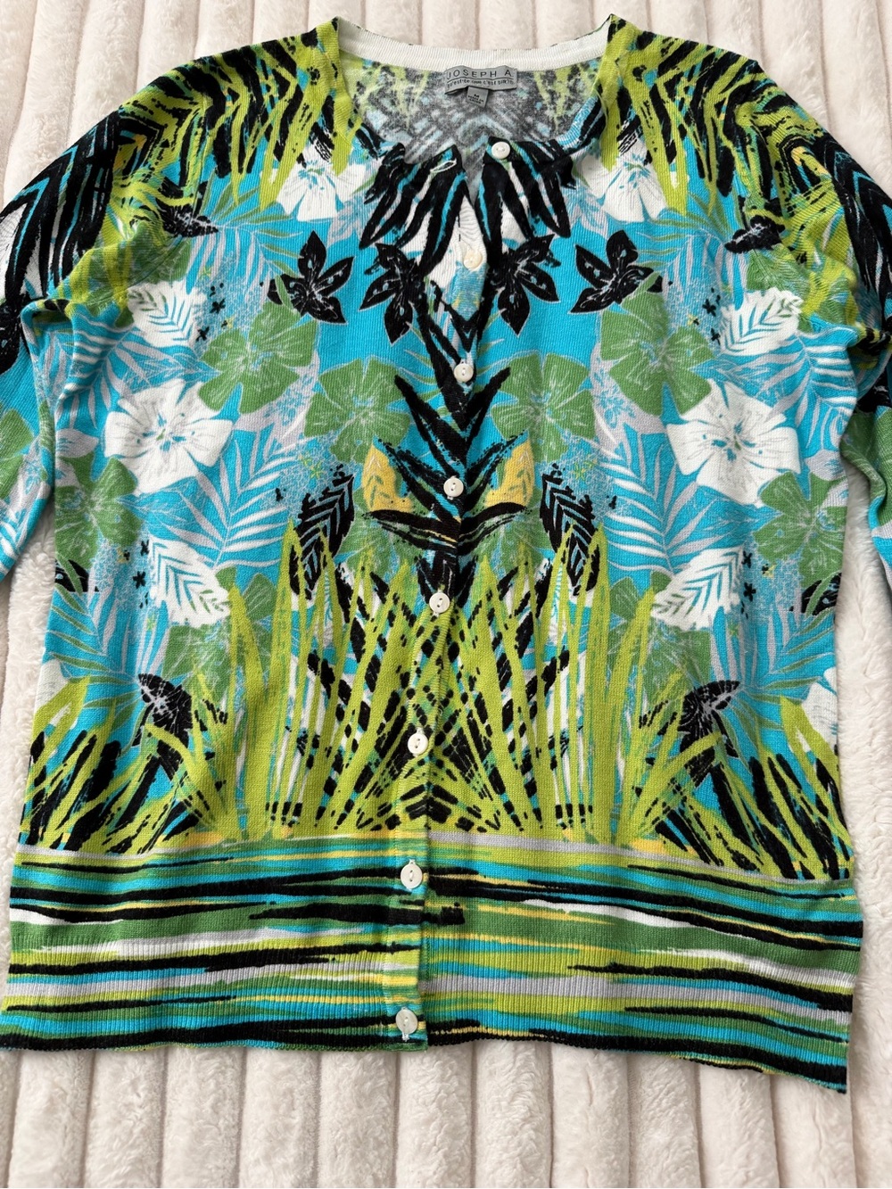Joseph Teal, Lime & Black Tropical Print Cardigan - Picture 5 of 7